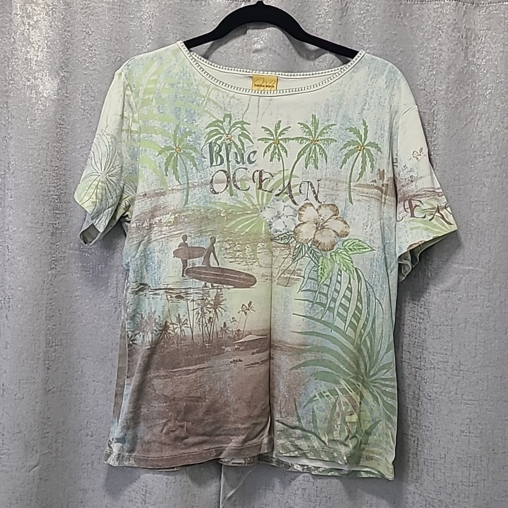 vtg‎ Katina marie XL Blue ocean cotton top. Made in USA